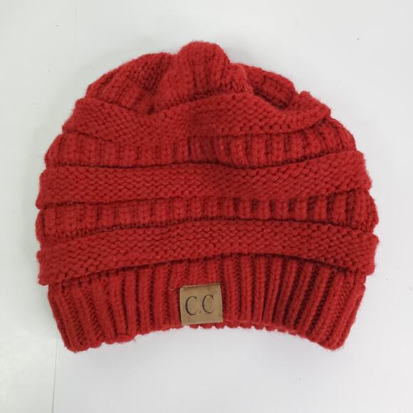 CC Beanie Knit Thick Cap Hat Unisex Solid Color red chunky knit - Picture 1 of 5
